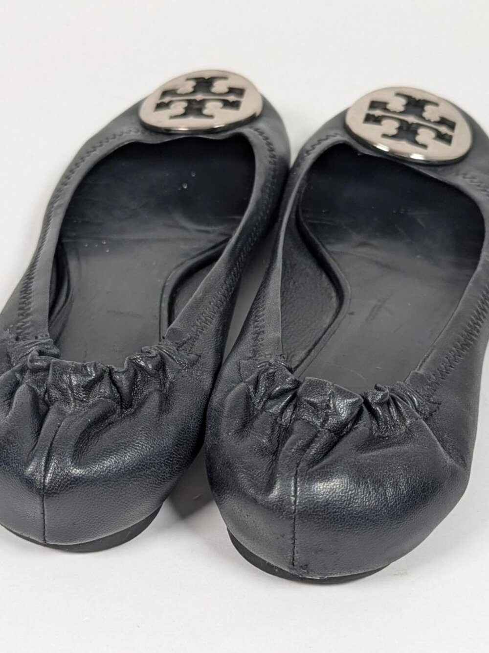 Tory Burch Minnie Travel Ballet Flats Women 7.5 M Black Leather Logo Medallion - Picture 4 of 7